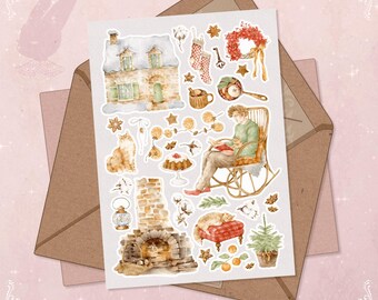 Grannycore Winter Wonderland-stickervel: handgemaakte BuJo-stickers