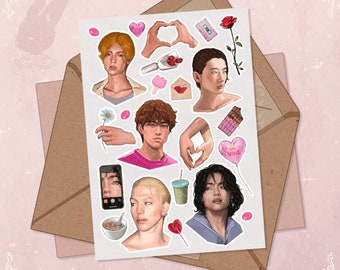 Kpop Aesthetic Sticker Sheet, Hyunjin V Style Fanart, Boys Love Romance Ephemera, Valentine Gift