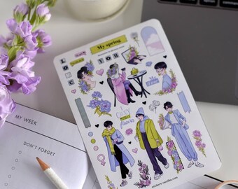 Peony Flower Sticker Sheet: Spring Feminist Stickers for BuJo