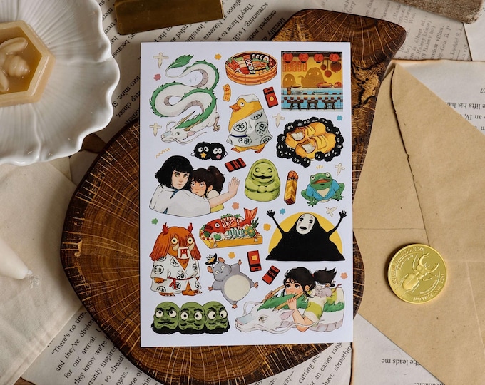 Feuille d'autocollants Spirited Away {PAS IMPERMÉABLE À L'EAU} Stickers anime Hayao Miyazaki Stickers Anime Studio Ghibli Films Planning Journaling Scrapbook