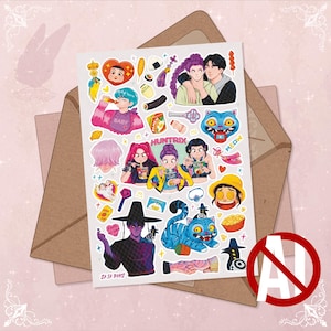 Kpop Demon Hunters Sticker Sheet | Zoey Mira Rumi Huntrix Stickers | Handmade Kawaii Fan Art | Stationery | Saja Boys | Kiss-cut | Scrapbook