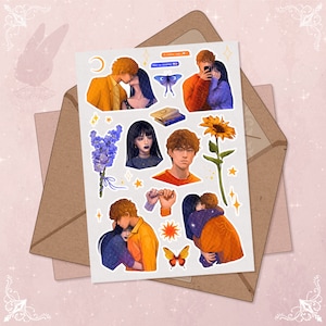 Hoja de pegatinas de luna y sol, pegatinas de plantas de girasol, regalo de amor y amistad, flores, diario, botánica, BuJo, estrellas, pegatinas de mariposas