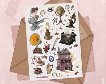 Victorian Era Sticker Sheet Vintage Stickers House from Enchanted Bookworm Sticker Reading Lovers