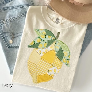 Faux Quilted Patchwork Lemon Comfort Colors Shirt, Vintage Quilt Lemon, Lemon Floral Graphic Tee, Coquette Lemon Shirt, Summer T-shirt image 7