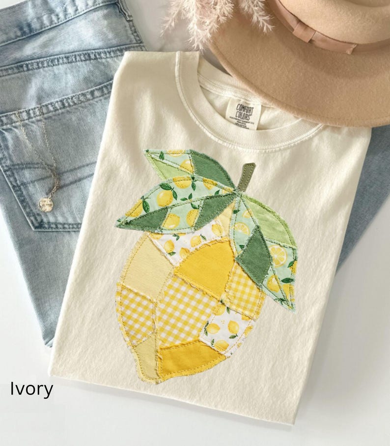 Faux Quilted Patchwork Lemon Comfort Colors Shirt, Vintage Quilt Lemon, Lemon Floral Graphic Tee, Coquette Lemon Shirt, Summer T-shirt image 7