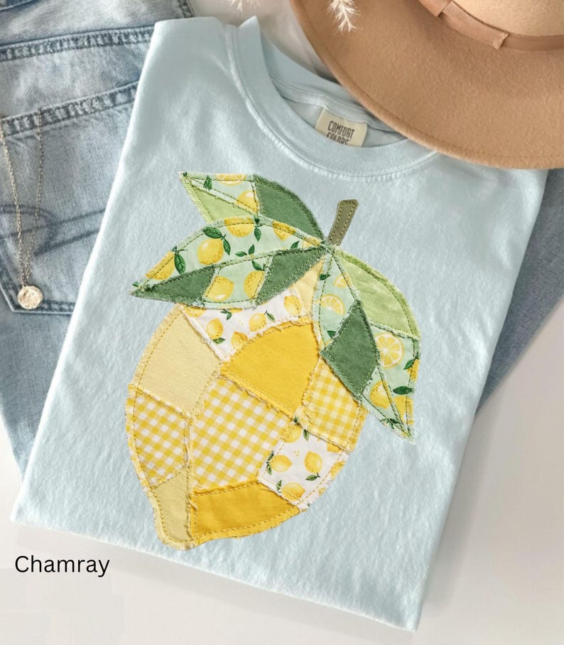 Faux Quilted Patchwork Lemon Comfort Colors Shirt, Vintage Quilt Lemon, Lemon Floral Graphic Tee, Coquette Lemon Shirt, Summer T-shirt image 10