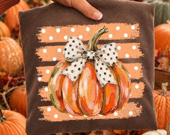 Striped Preppy Pumpkin Comfort Colors Shirt, Fall Pumpkin Shirt, Polka Dot Pumpkin Shirt, Preppy Pumpkin, Coquette Autumn Shirt, Fall Season