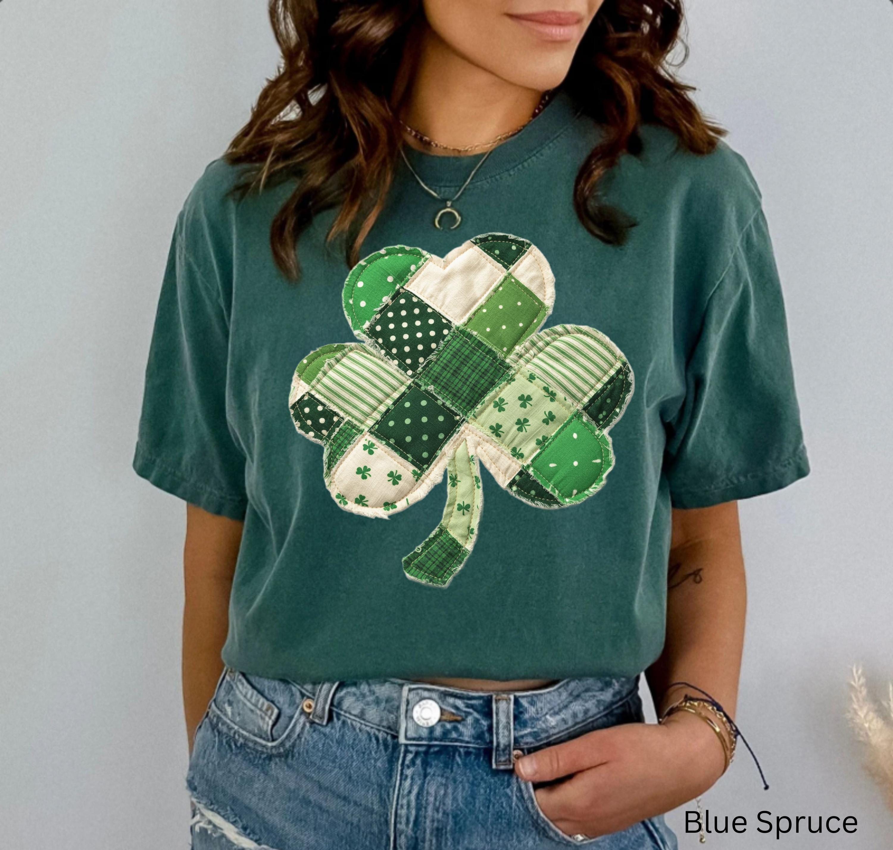 Comfort Colors Patchwork Shamrock Shirt, Faux Patchwork Shamrock, Lucky ...