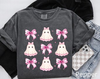 Coquette Ghost Comfort Colors Shirt, Pink Halloween Tee