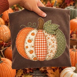 Patchwork Pumpkin Comfort Colors Shirt, Autumn Pumpkin Shirt, Thanksgiving October Gift, Tis the Season Fall Shirt, Not Real Stitched Fabric