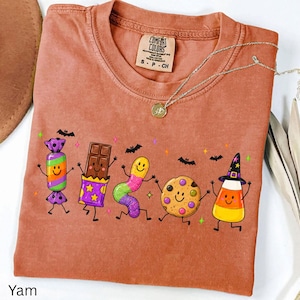 Halloween Doodle Comfort Colors Shirt, Halloween Candy Shirt, Cute Halloween Shirt, Witch Hat Sparkler Tee, Spooky Season Graphic Shirt