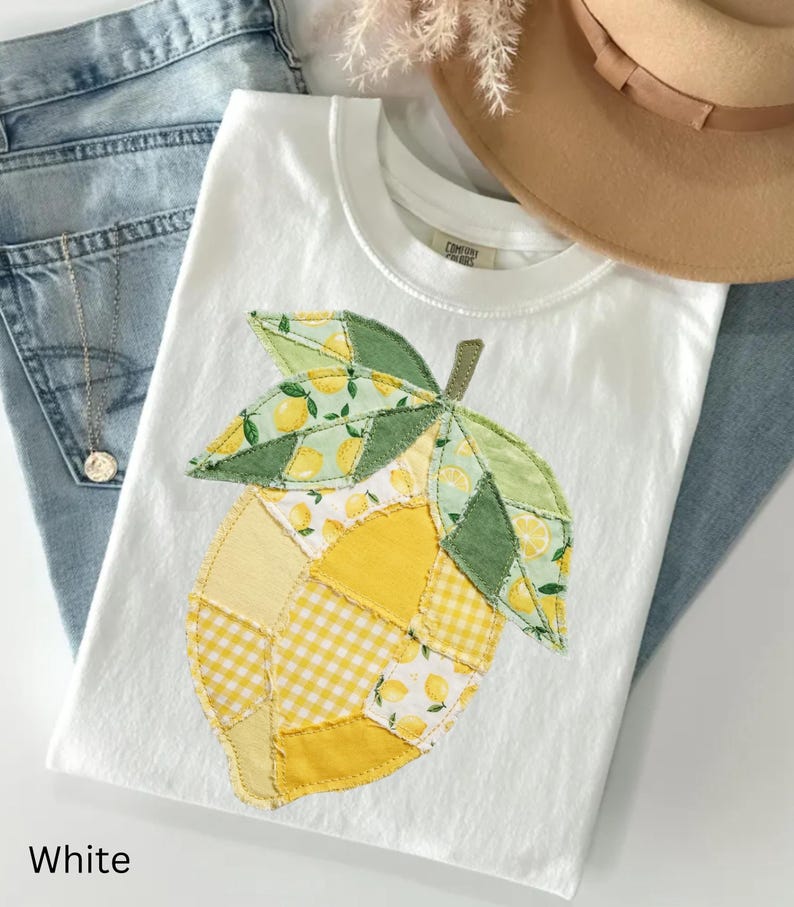 Faux Quilted Patchwork Lemon Comfort Colors Shirt, Vintage Quilt Lemon, Lemon Floral Graphic Tee, Coquette Lemon Shirt, Summer T-shirt image 9