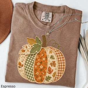 Patchwork Pumpkin Comfort Colors Shirt, Autumn Pumpkin Shirt, Thanksgiving October Gift, Tis the Season Fall Shirt, Not Real Stitched Fabric
