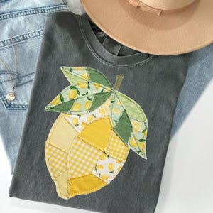 Faux Quilted Patchwork Lemon Comfort Colors Shirt, Vintage Quilt Lemon, Lemon Floral Graphic Tee, Coquette Lemon Shirt, Summer T-shirt image 6