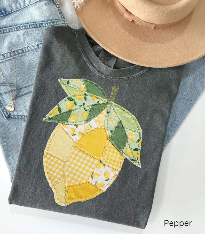 Faux Quilted Patchwork Lemon Comfort Colors Shirt, Vintage Quilt Lemon, Lemon Floral Graphic Tee, Coquette Lemon Shirt, Summer T-shirt image 6