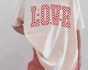 Maglietta a quadri per San Valentino Comfort Colors, maglietta a quadri per San Valentino, maglietta a quadri retrò per San Valentino, regalo per San Valentino