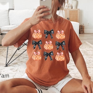 Coquette Halloween Shirt Comfort Colors, Retro Pumpkin Shirt, Pumpkin Bow Shirt, Autumn Vibes Shirt, Pink Pumpkin Halloween Tee, Fall Shirt