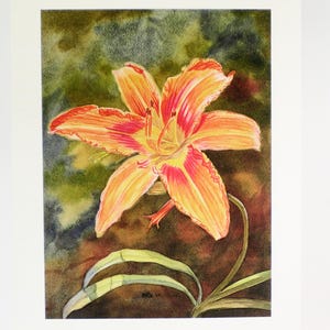 Orange Day Lily Watercolor Painting | Floral Watercolor Giclée Print | Matted 16x20 Art Print | Large Wall Art