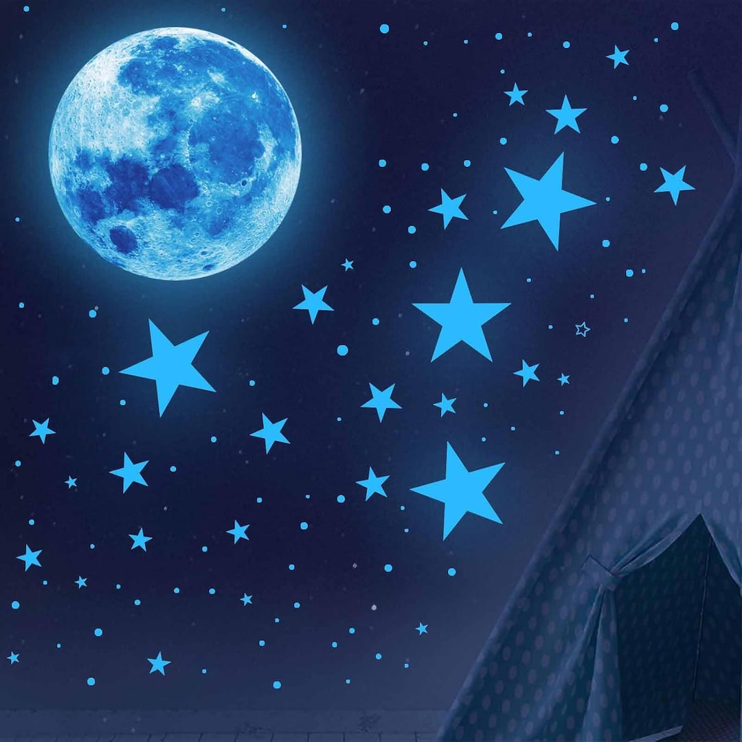Glow in the Dark Stars & Moon Wall Decals – Fluorescent Ceiling ...