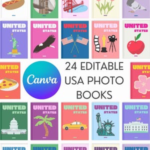 American Customizable Designer Travel Photo Book Template | Ebook Template | USA Canva Template | United States Travel Photo Book