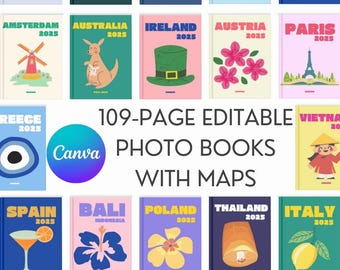 Edytowalny szablon fotoksiążki podróżniczej z mapami: Canva Ebook (A4)