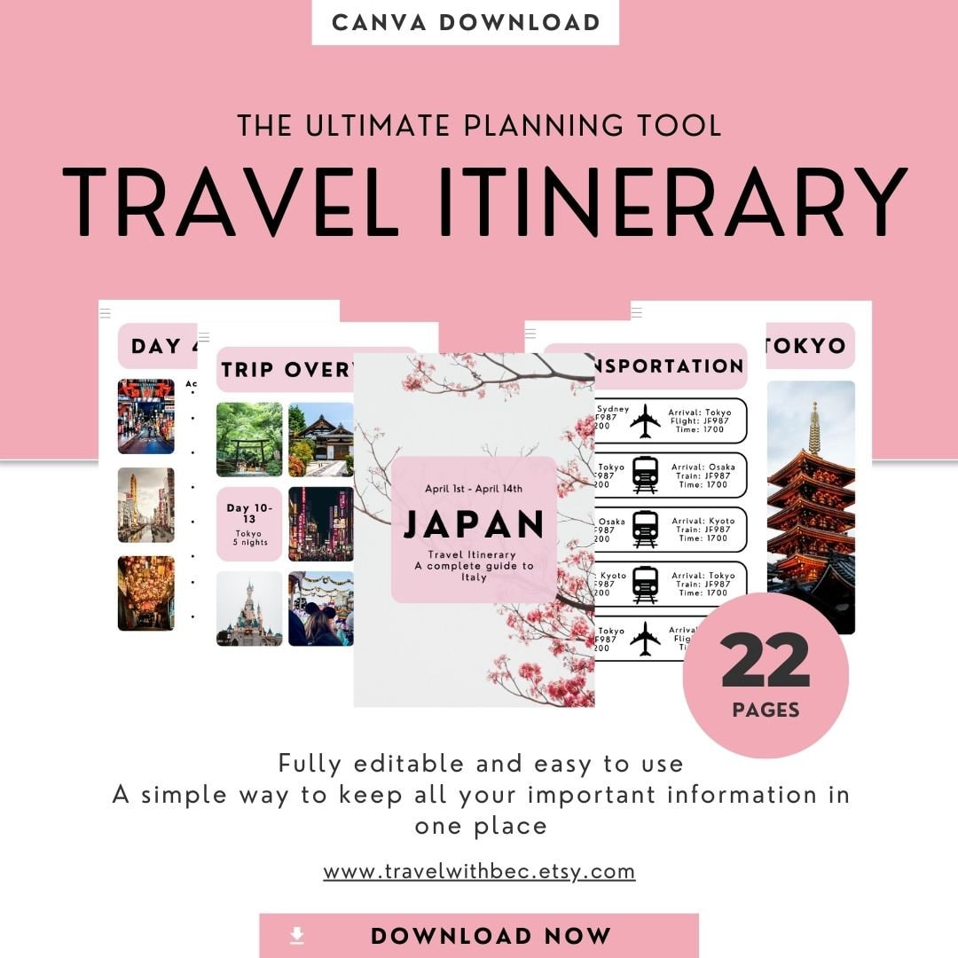 Japan Travel Itinerary Template: 2-week Printable Guide (22 Pages