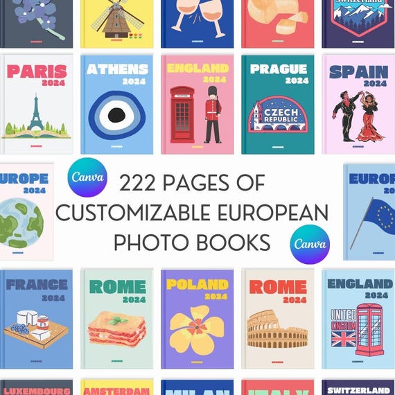 Europe Travel Photo Book Template: 222-Page Canva Ebook