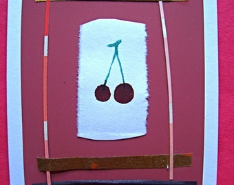 original ACEO,  Cherry Hoop, Mixed media, Color chips, color papers, assemblage, Trading Card