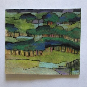 Original Watercolor Landscape Card, Framed Miniature Art