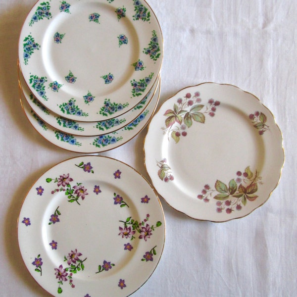 Mismatched Plates from England,Vintage Porcelain Plates,Royal Victoria,Crown Royal,Dessert,Salad,Snacks,Vintage Dishes,Table runner,doily