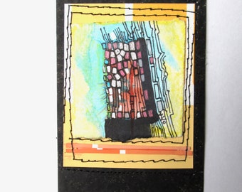 ACEO,Original Art Card,Original ACEO,Mixed media,stitching,Trading Card,Collage,OOAK,ATCs,Collectibles,Art collector,Miniature abstract Art