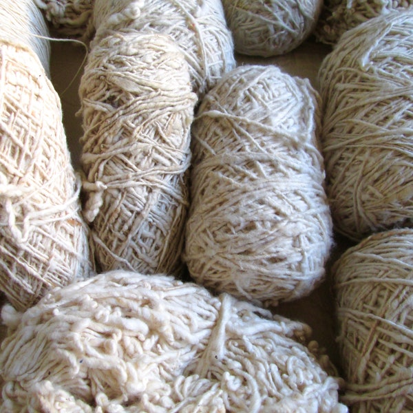 Bundle of handspun Natural Cotton,Haitian Cotton,Weaving Yarn Cone,for Weaving,Crafts,Fiber Arts,Twisted Handspun Yarn,Raw Cotton,Textured