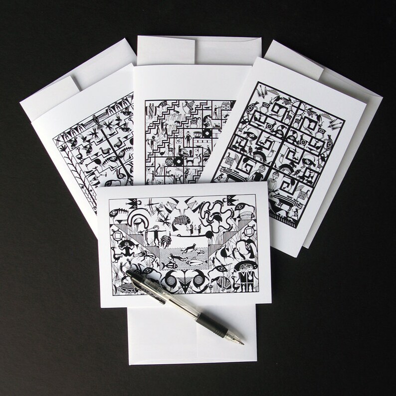 Southwest Mimbres Greeting Cards, Set of Four, Black/White image 1
