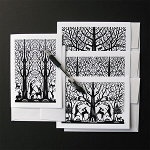 The Forest Greeting Cards, Ensemble de quatre, Noir/Blanc