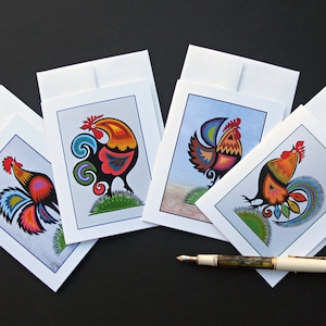 Coq Collection Notes Cartes, Ensemble de quatre, Coloré