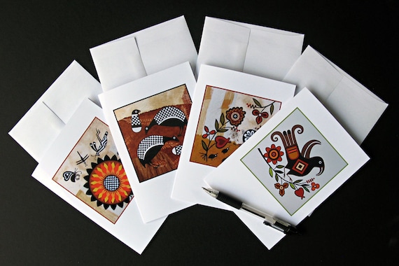 Southwest Mimbres Greeting Cards, Set of Four, Colorful