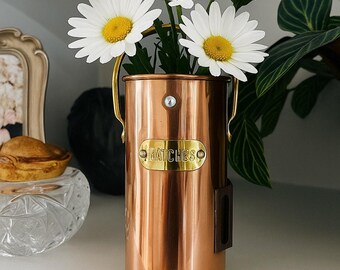 Vintage Copper & Brass Match Holder: Rustic Farmhouse Fireplace Decor