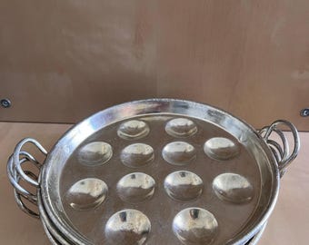 Vintage French Escargot Plates | Silver-Tone Metal, Set of 4