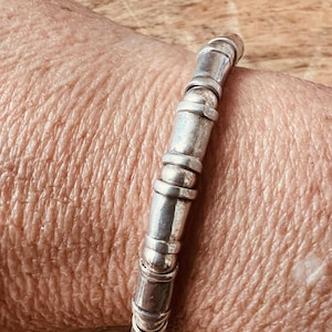 Marked 925 Sterling Silver Bamboo Bracelet | Vintage Segmented Artisan Style 7” Flexible Bracelet | Boho Unisex Silver Jewelry