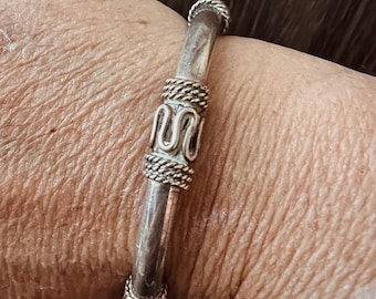 Sterling Silver Bangle Bracelet Hecho En Mexico, Stamped Pyramid