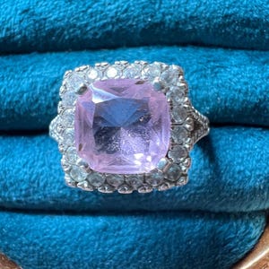 Sterling Silver Lavender CZ Ring Size 9 Solitaire Light Purple Stone S925 Elegant Vintage Inspired Cocktail Jewelry Gift for Her
