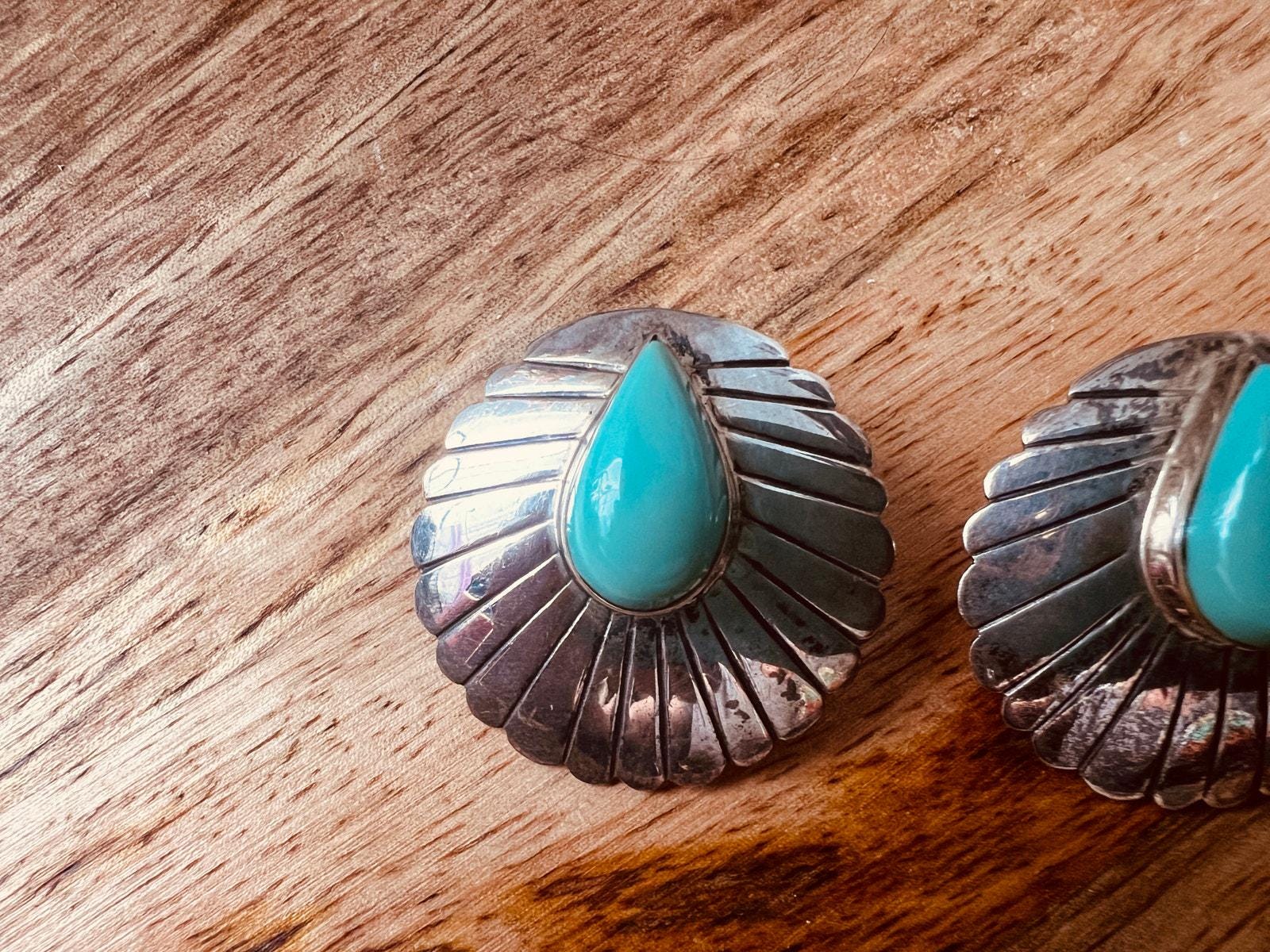 Vintage Navajo 925 Sterling Silver Green Blue Turquoise Concho
