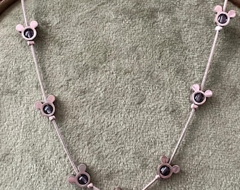 Vintage 90s Disney Mickey Mouse Necklace – Silver Tone & Black Glass