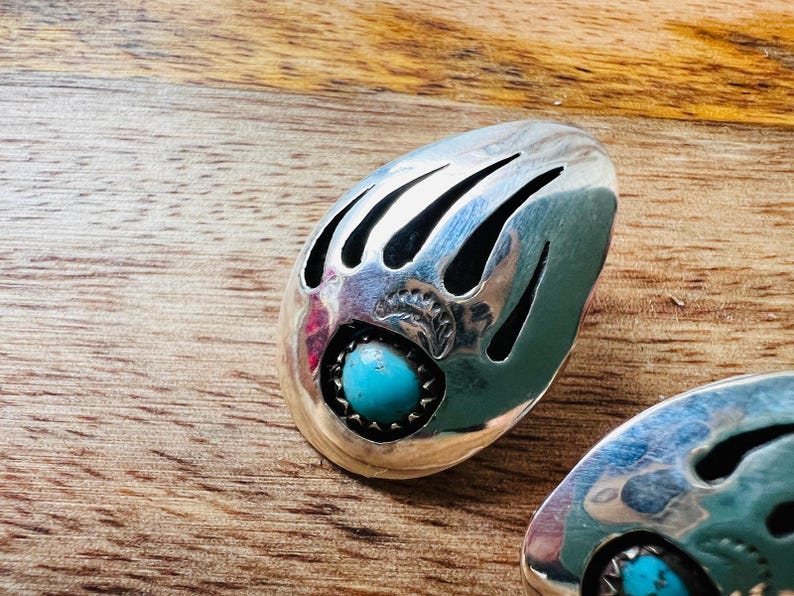 Vintage Navajo Sterling Silver Bear Claw Turquoise Earrings, Signed B ...