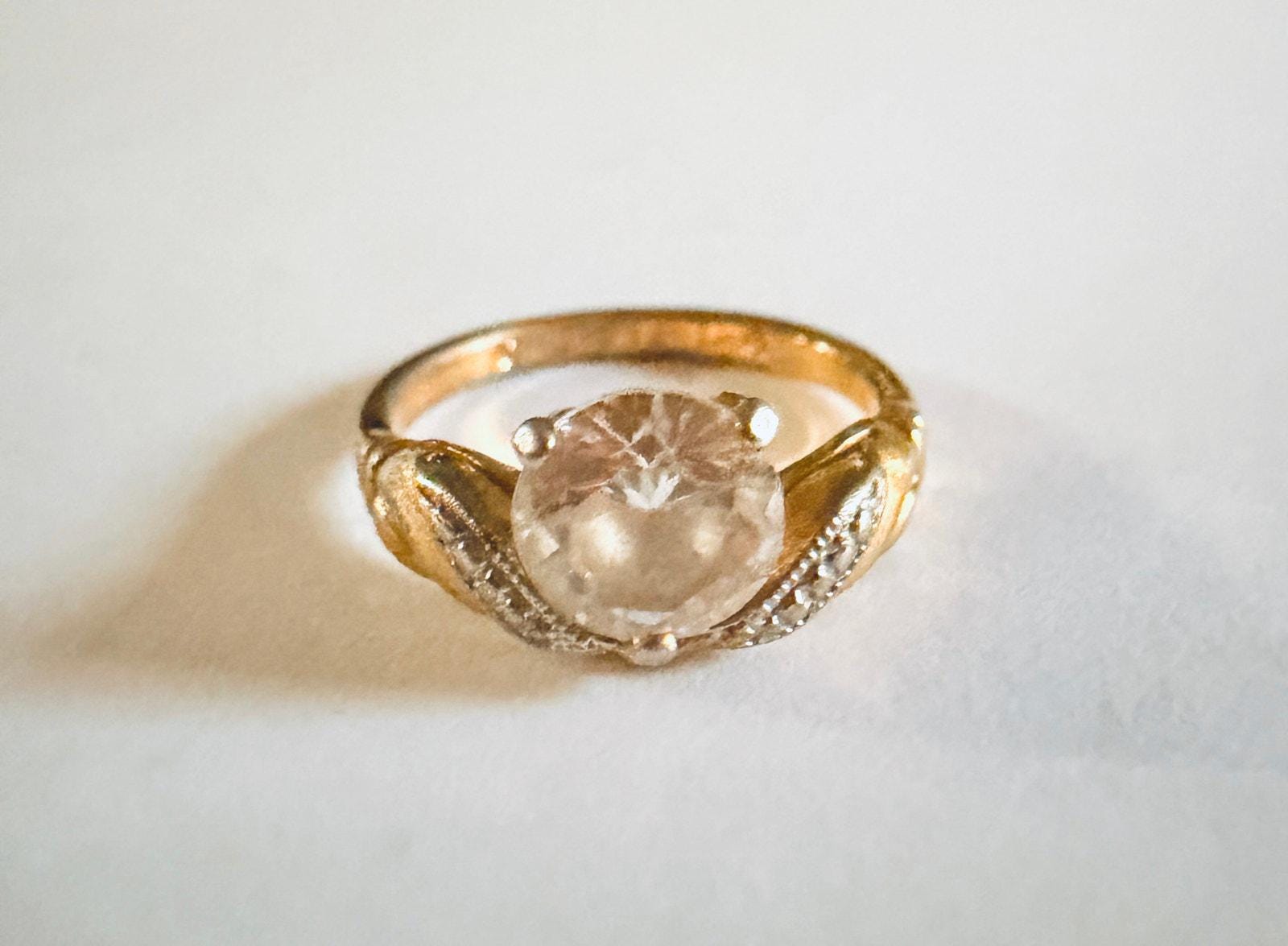 【極希少】vintage gold ring Signed LIND 14K HGE Heavy Gold Electroplate Vintage CZ Engagement