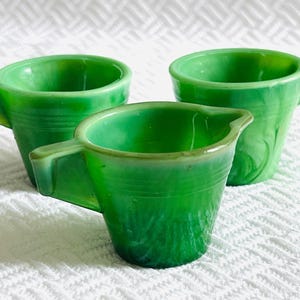 Vintage 1930s Real Jade Toy Tea Set – Miniature Green Jade Cups and Pitcher – Hand Carved Stone Doll Tea Set – Chinese Collectible