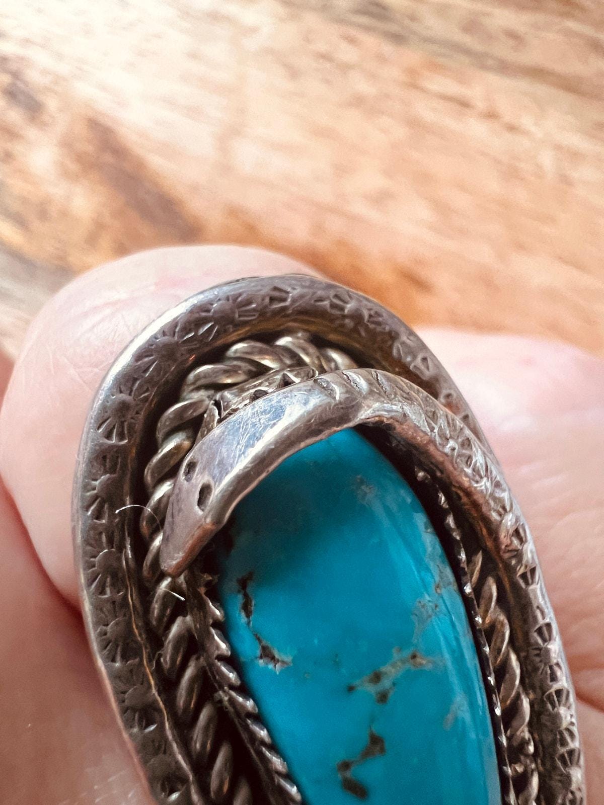 Vintage Navajo 925 Sterling Silver Blue Turquoise Snake Ring Size