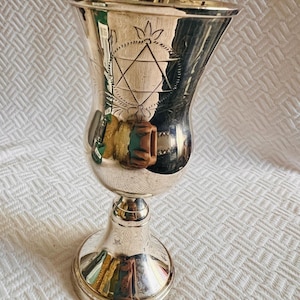 Sterling Silver Judaica Kiddush Goblet with Star of David | Gilt Interior | 247g Vintage Chalice Heavy Religious Cup