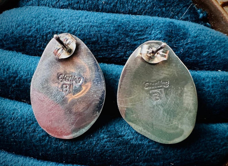 Vintage Navajo Sterling Silver Bear Claw Turquoise Earrings, Signed B ...