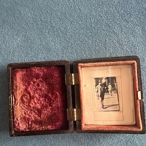 Antique Daguerreotype Photo Case with Velvet Lining, 1941 Snapshot, Holmes Booth & Haydens, Vintage Ephemera, Gift for Collector